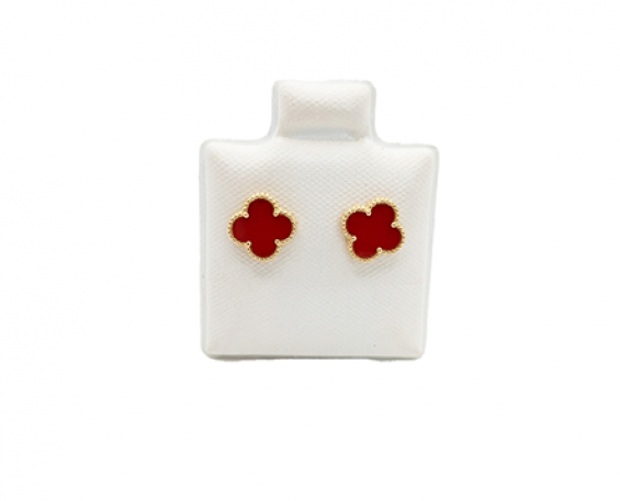 ARETES DE ORO DE FLORES ROJAS 